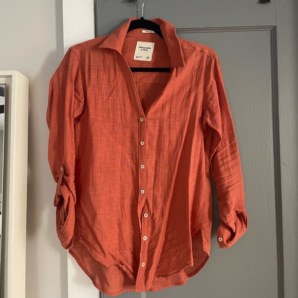Abercrombie Rust Button Up Linen - esque Top Shirt - Picture 1 of 4